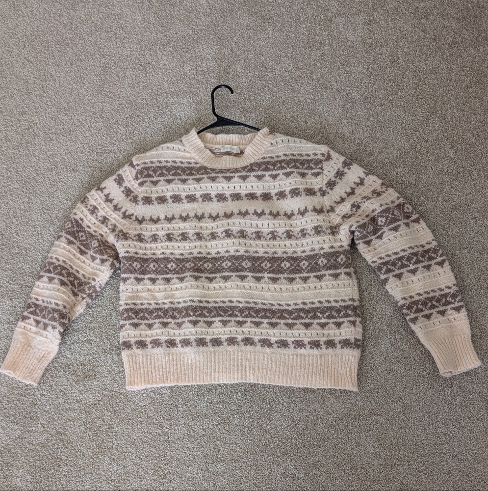 Altar'd State Pink/Cream and Brown Crewneck Sweater